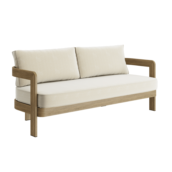 N3 Oak Three Seater Sofa Pearl Herringbone